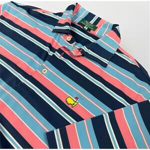 Masters PETER MILLAR Pink Blue Striped Golf Polo Shirt Mens Large Performance Ge